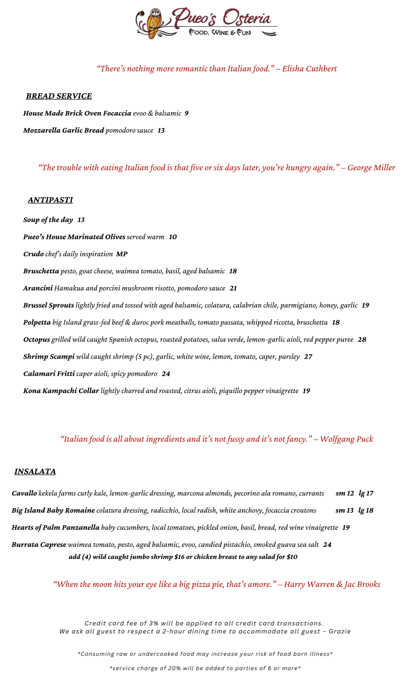 Pueo's Osteria | Italian